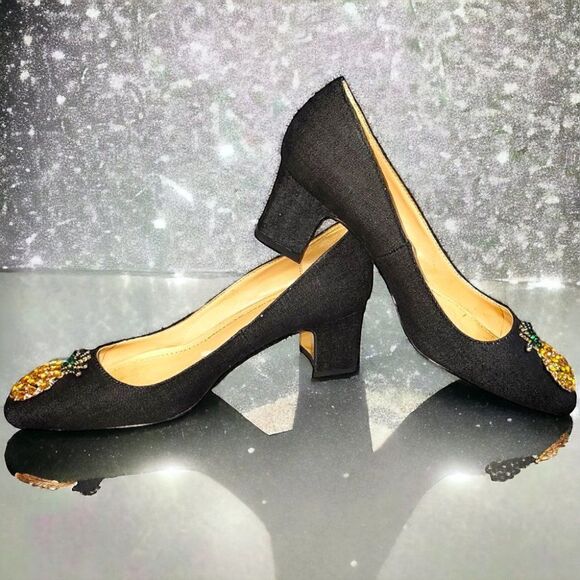 Zara gray blue denim gems PINEAPPLE chunky heels pumps - Picture 2 of 6